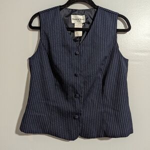 90s Vintage Dark Academia Navy Blue Pinstripe Suit Vest Women's 10 Tall